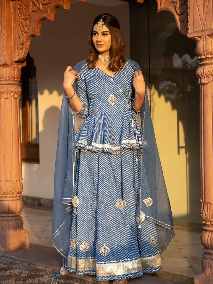 Women Blue Lehriya Lehenga Dupatta Set