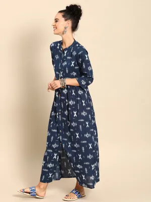 Women Blue Printed A-Line Dress