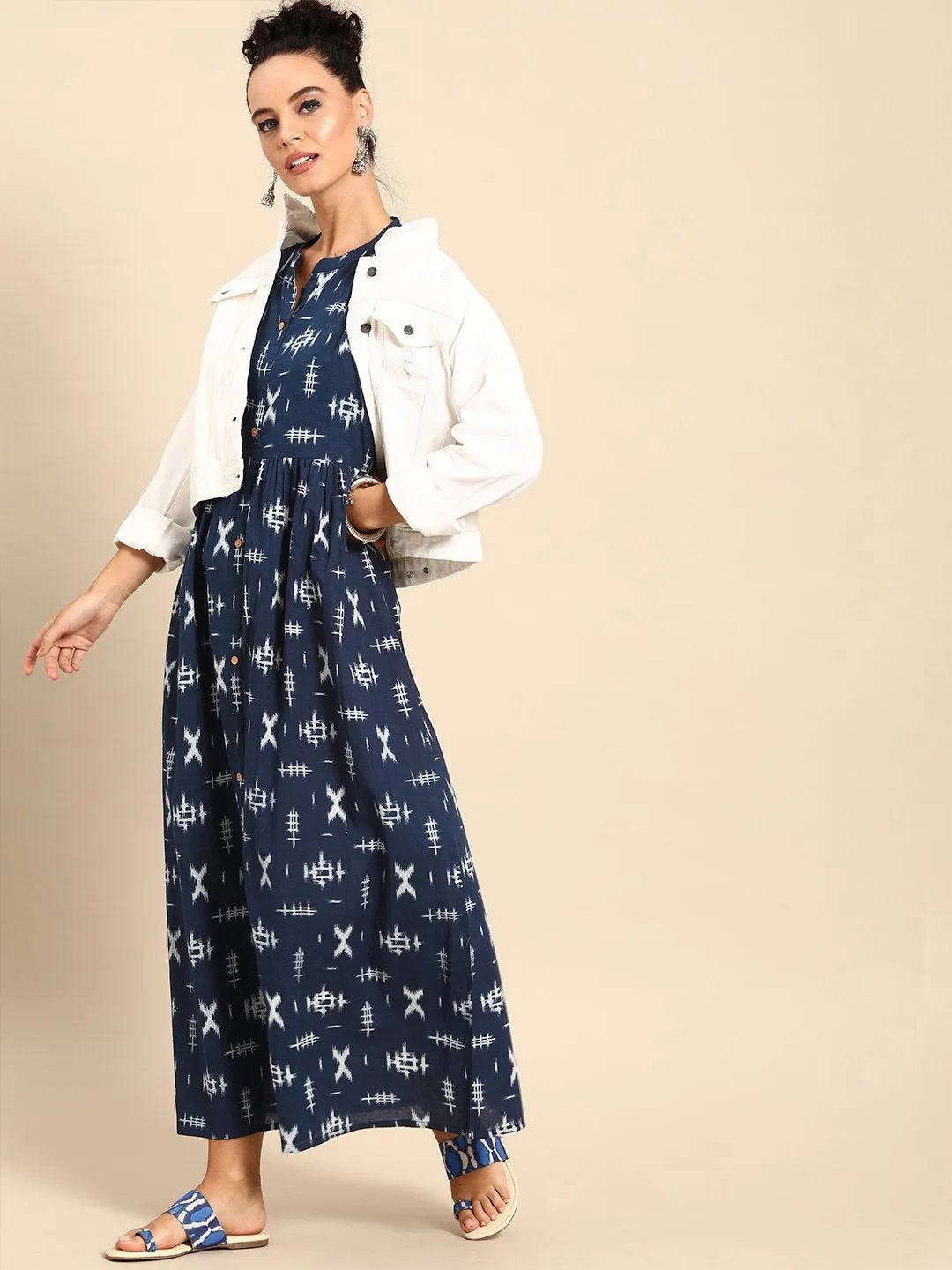 Women Blue Printed A-Line Dress