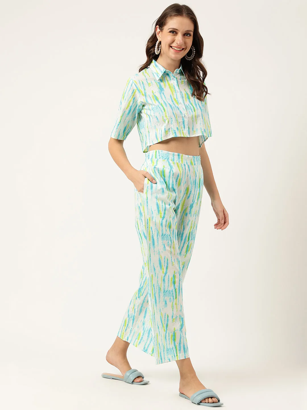 Women Tie And Dye Pure Cotton Shirt With Trousers