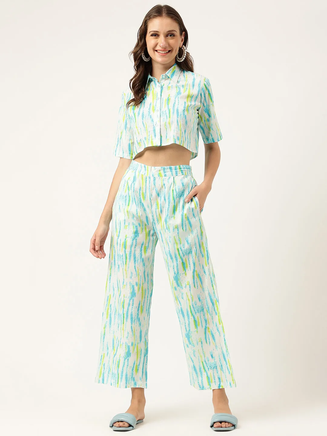 Women Tie And Dye Pure Cotton Shirt With Trousers